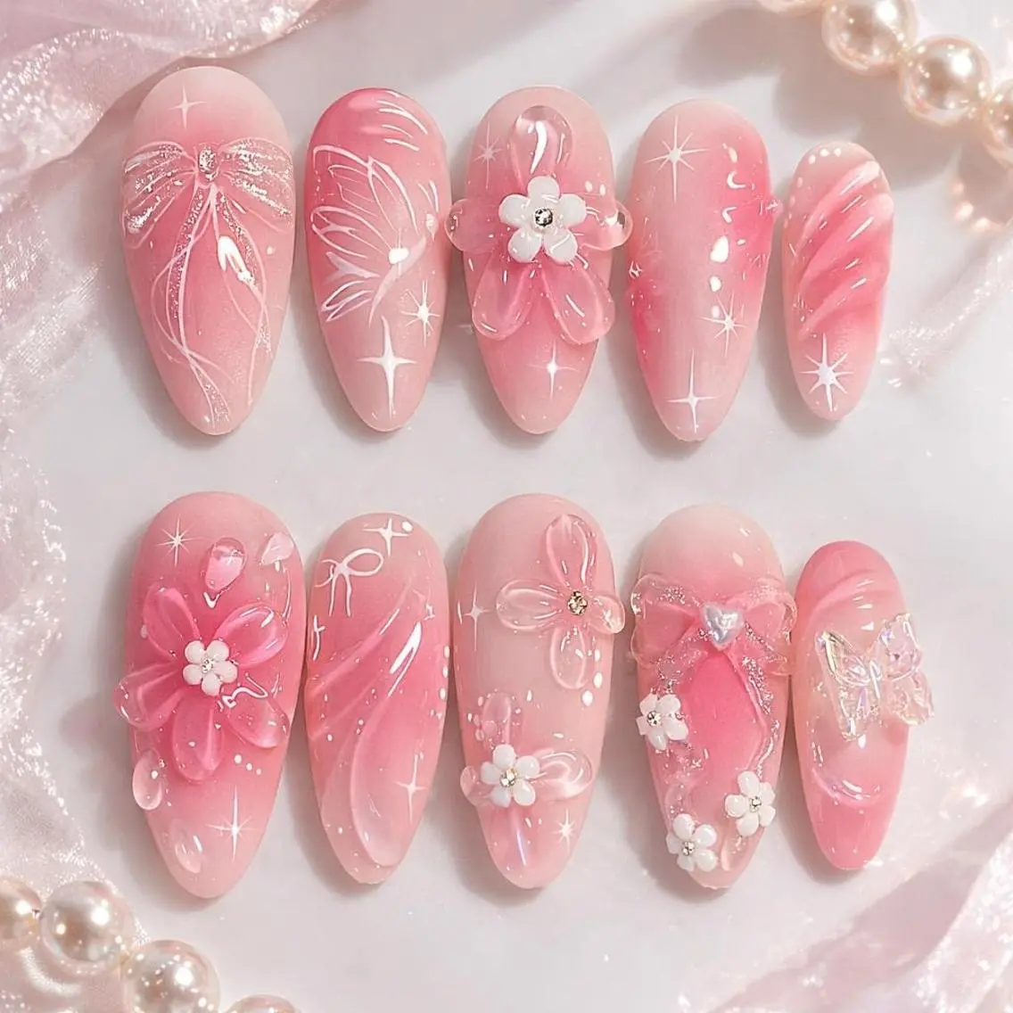 ネイル 長さ出し ガーリー キラキラネイル 韓国ネイル ロングネイル Umee Nailのネイルデザイン