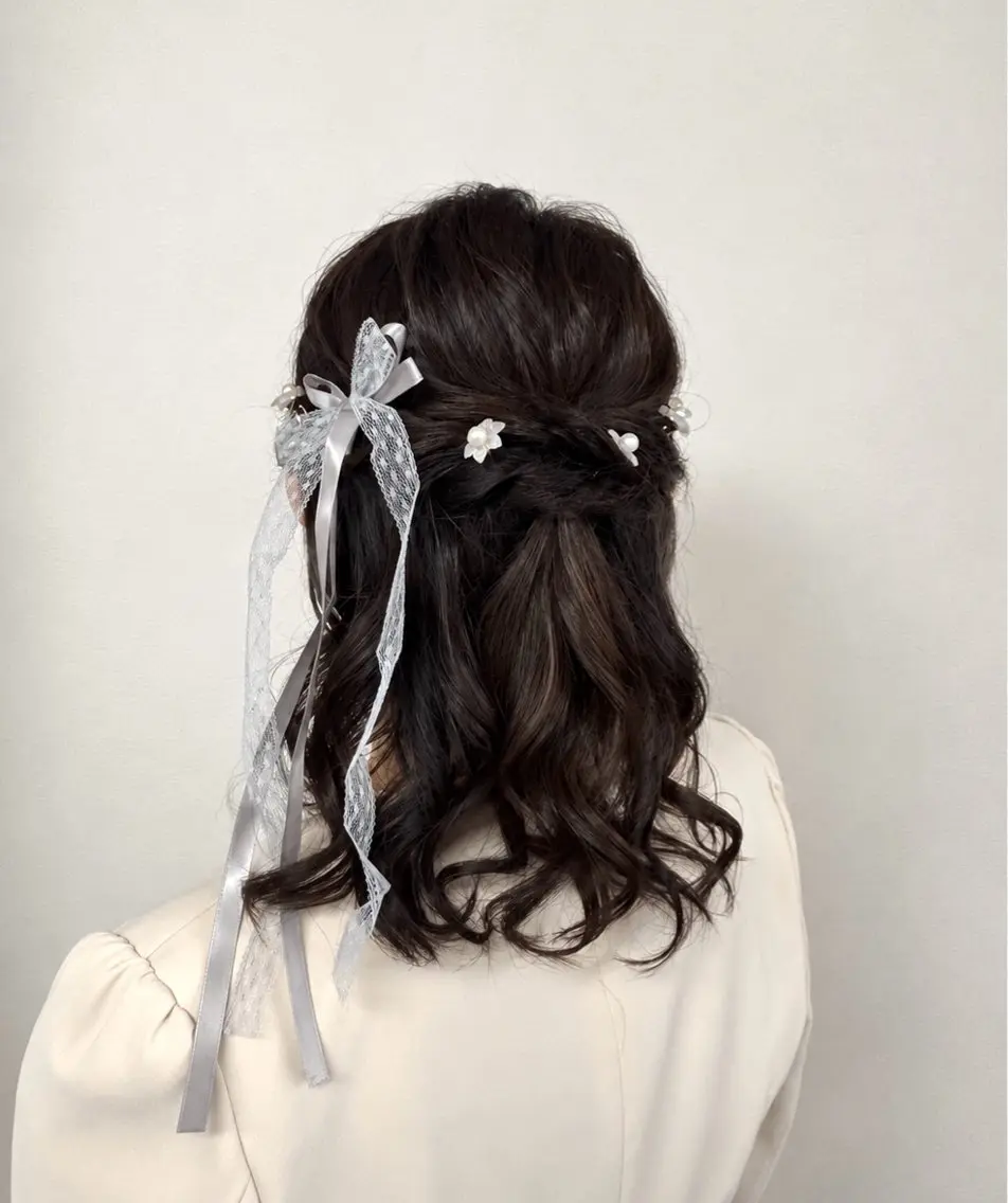 ミディアム ヘアアレンジ ハーフアップ 結婚式・ブライダル ヘアセット/エトワ ール原宿/yumeのヘアスタイル