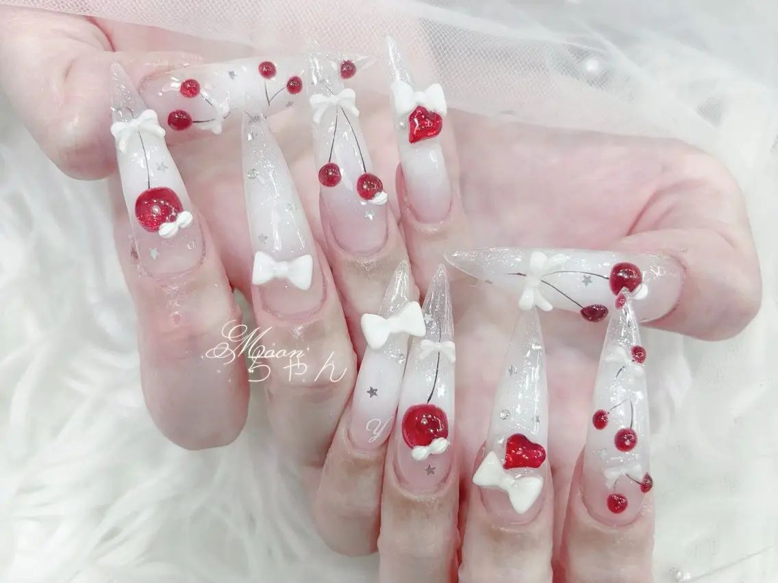 ネイル 成人式 マグネットネイル 大理石ネイル(マーブル) リボン 夏ネイル ハンドネイル MoMoA Nail ネイル長さ出し専門店のネイルデザイン