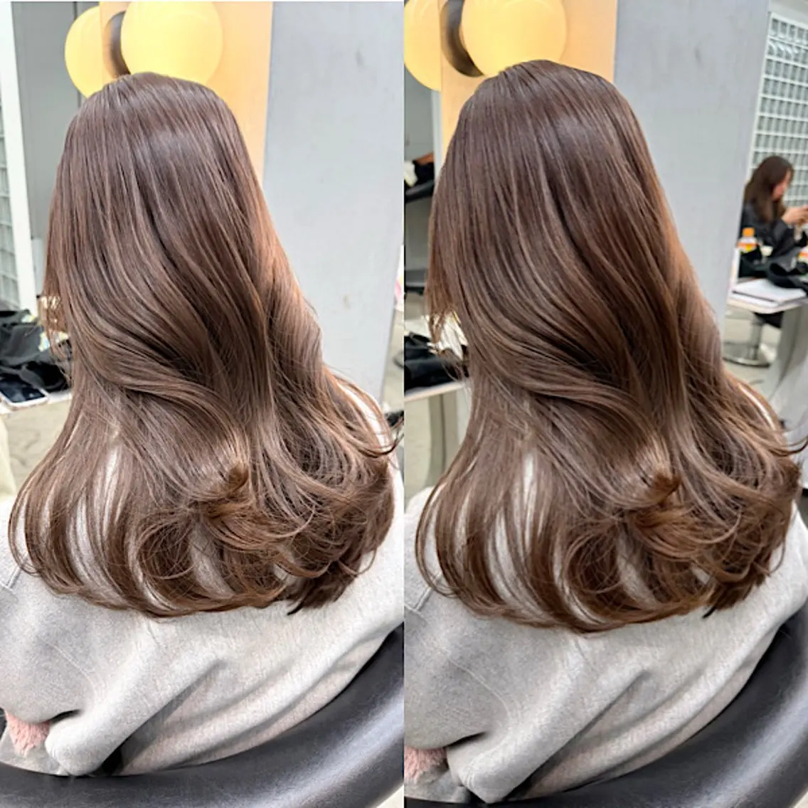 セミロング カラー ベージュカラー ブリーチ 透明感カラー ミルクティーベージュ ブリーチなしカラー カット ヘアカラー 福島 海翼のヘアスタイル