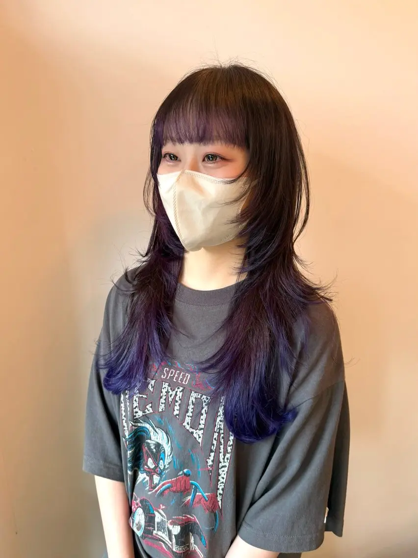 ロング カラー ロングレイヤー パープルカラー レイヤーカット ロング カット ヘアカラー fulam/ WATANABEのヘアスタイル
