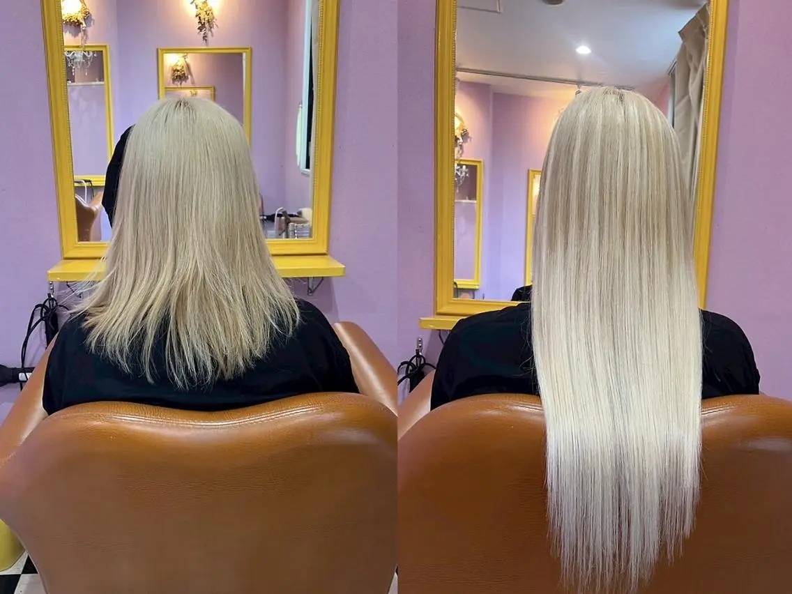 ロング ヘアアレンジ カラー アディクシーカラー バレイヤージュ ブリーチ イルミナカラー パープルカラー エクステ/TARKY 編み込みエクステのヘアスタイル