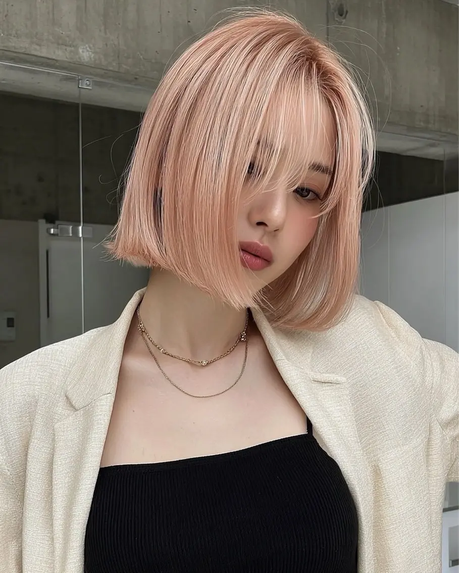 カラー ベージュカラー ハイトーンカラー ピンクカラー ピンクベージュ ボブ Wカラー/アレンジ/ ブリーチ無しWカラーのヘアスタイル
