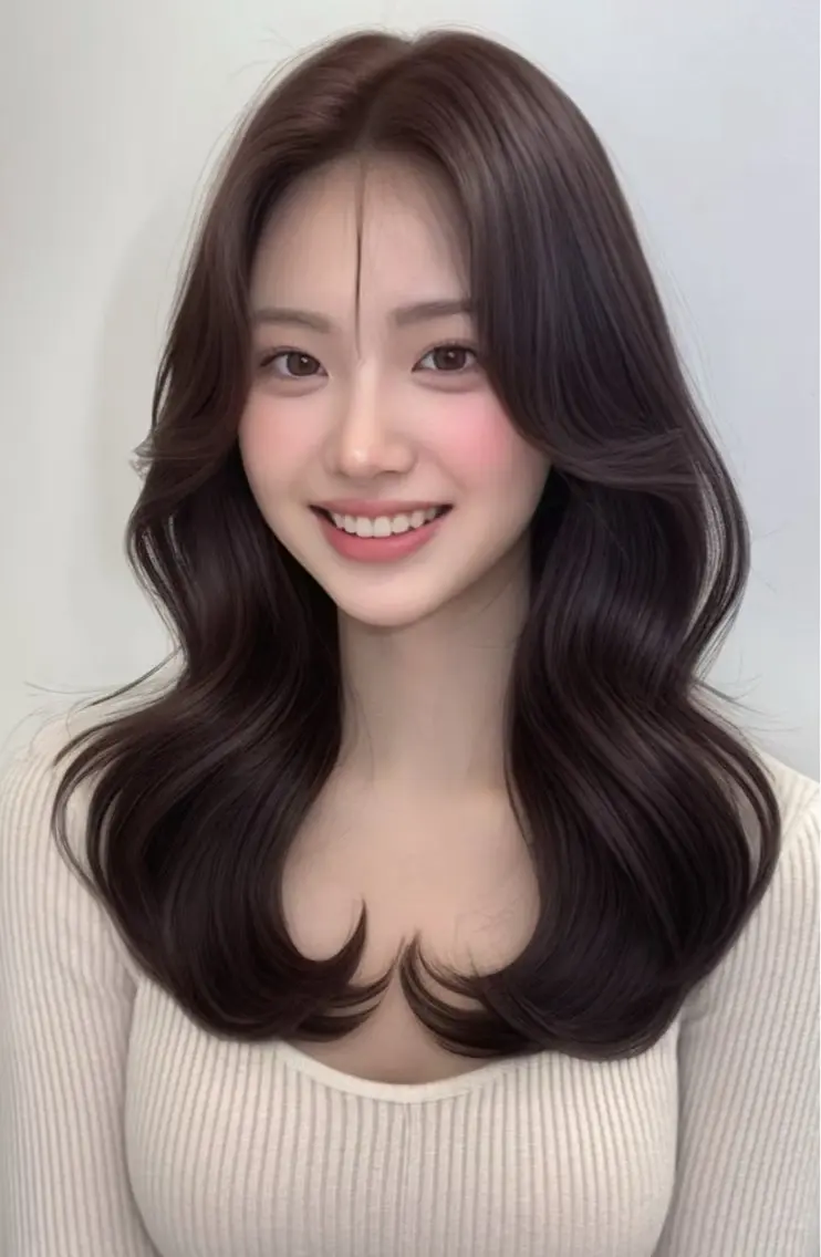 ロング カラー ハイレイヤー 韓国風ヘア レイヤーカット 韓国風レイヤーカラー ライムのヘアスタイル