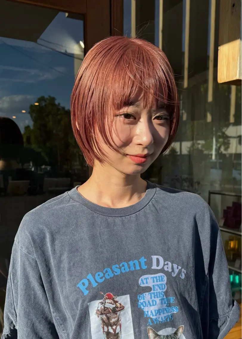 ショート ショートボブ ピンクブラウン ボブ ショートヘア ショートカット cipre 萌乃のヘアスタイル