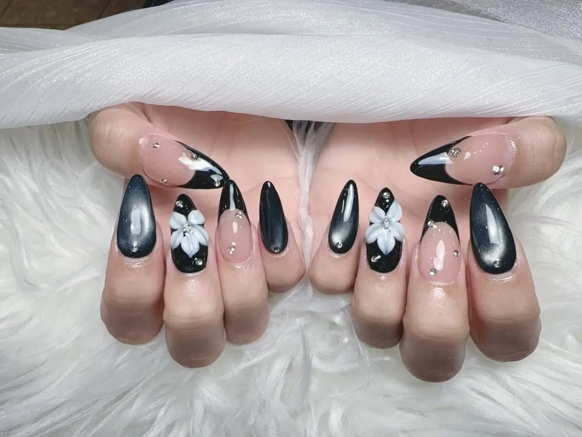 ネイル 成人式 ジェルネイル マグネットネイル 大理石ネイル(マーブル) 持ち込み ハンドネイル K.bi_nail ネイル長さ出し専門店のネイルデザイン