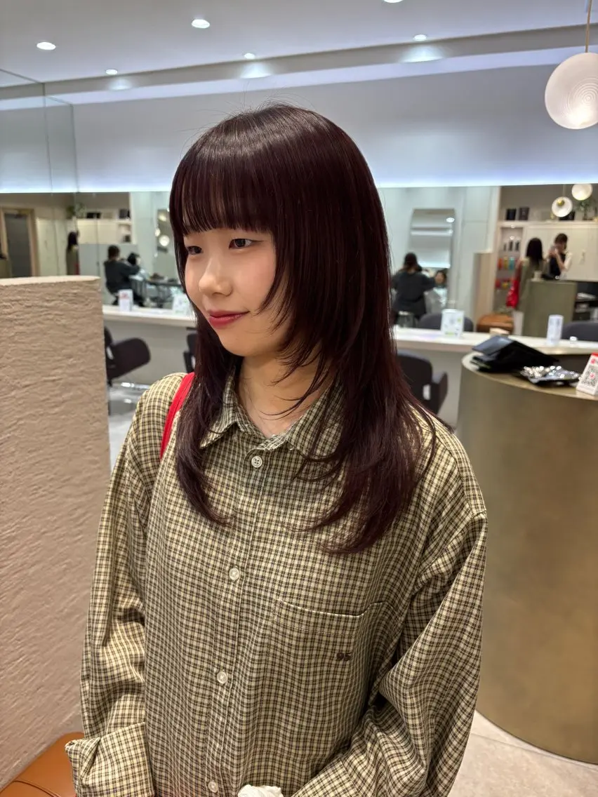 ロング カラー ロングレイヤー カシス レッドカラー レイヤーカット ロング カット ヘアカラー トリートメント 艶カラー/レイヤー /atsumi🪷のヘアスタイル