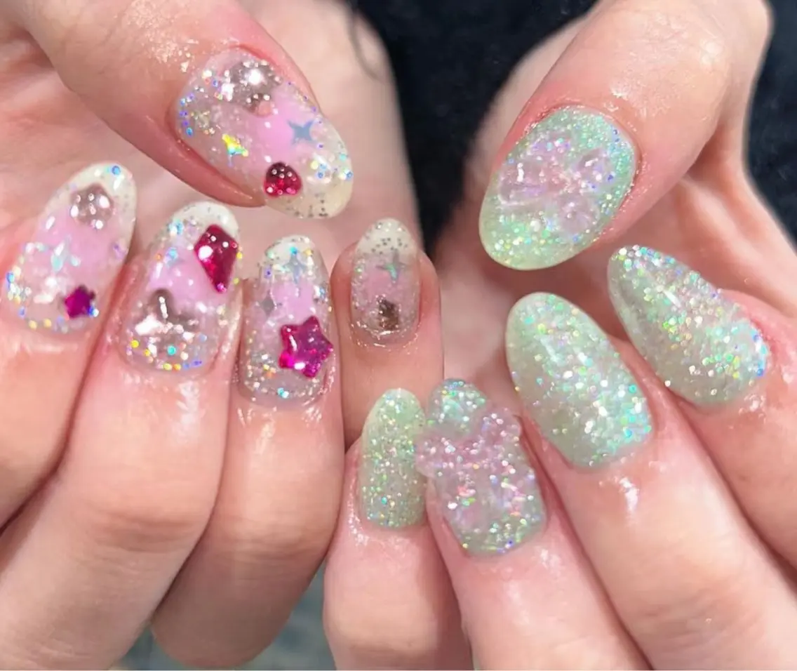 ネイル アートネイル オーロラネイル チークネイル フレンチネイル ガラスフレンチ ハンドネイル 🎀🎀YooLi Nail Salonのネイルデザイン