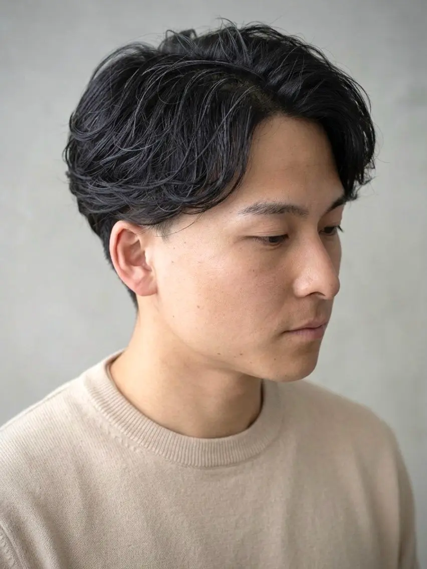 セミロング パーマ メンズ いしだ かりなのヘアスタイル
