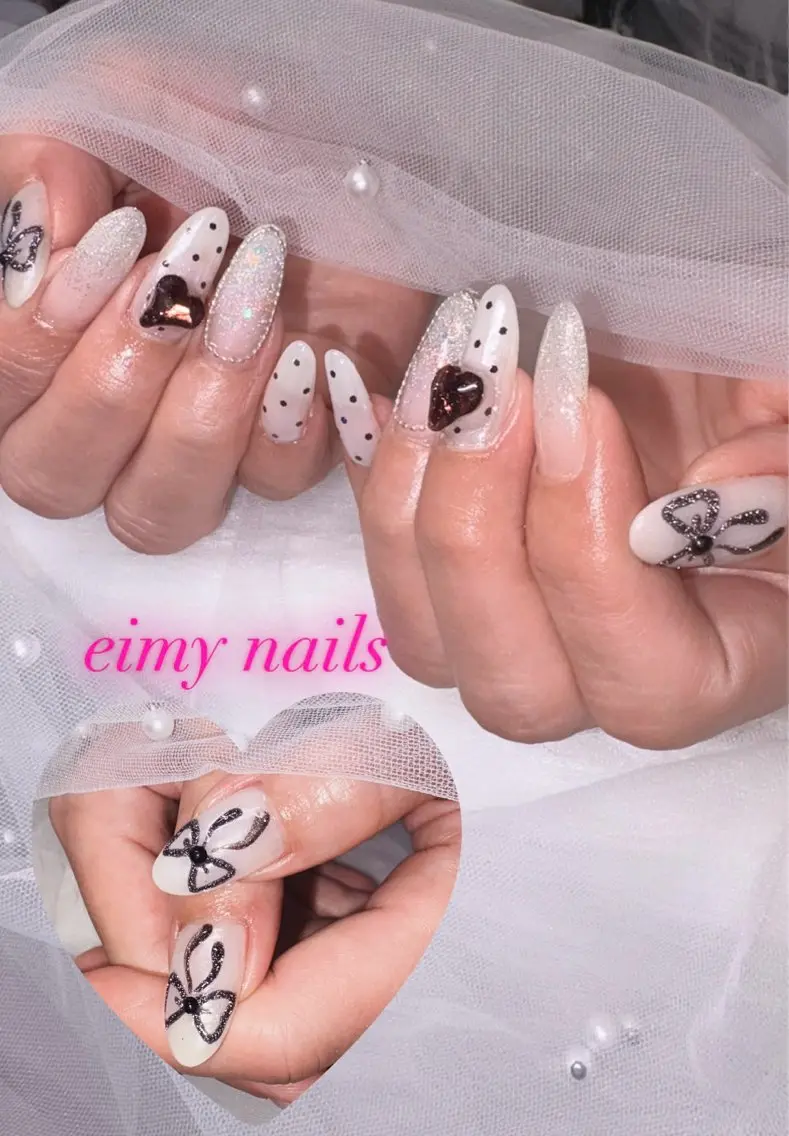 ネイル アートネイル ドット フラッシュネイル グラデーション ハート ハンドネイル eimy nails♡のネイルデザイン