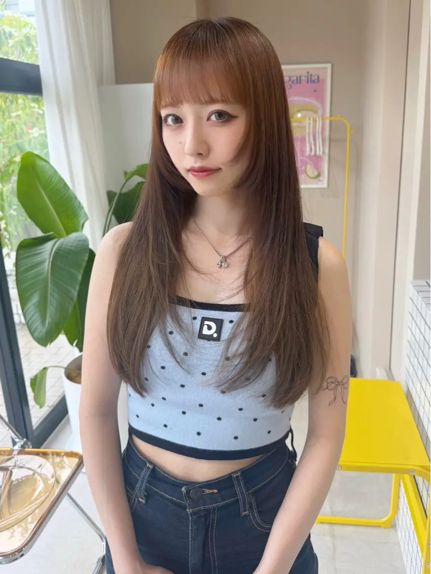 ロング カラー ヘアアレンジ ボブ くびれヘア 顔まわりレイヤー 姫カット 韓国風ヘア 🫧umu.🫧韓国 /レイヤーカットのヘアスタイル