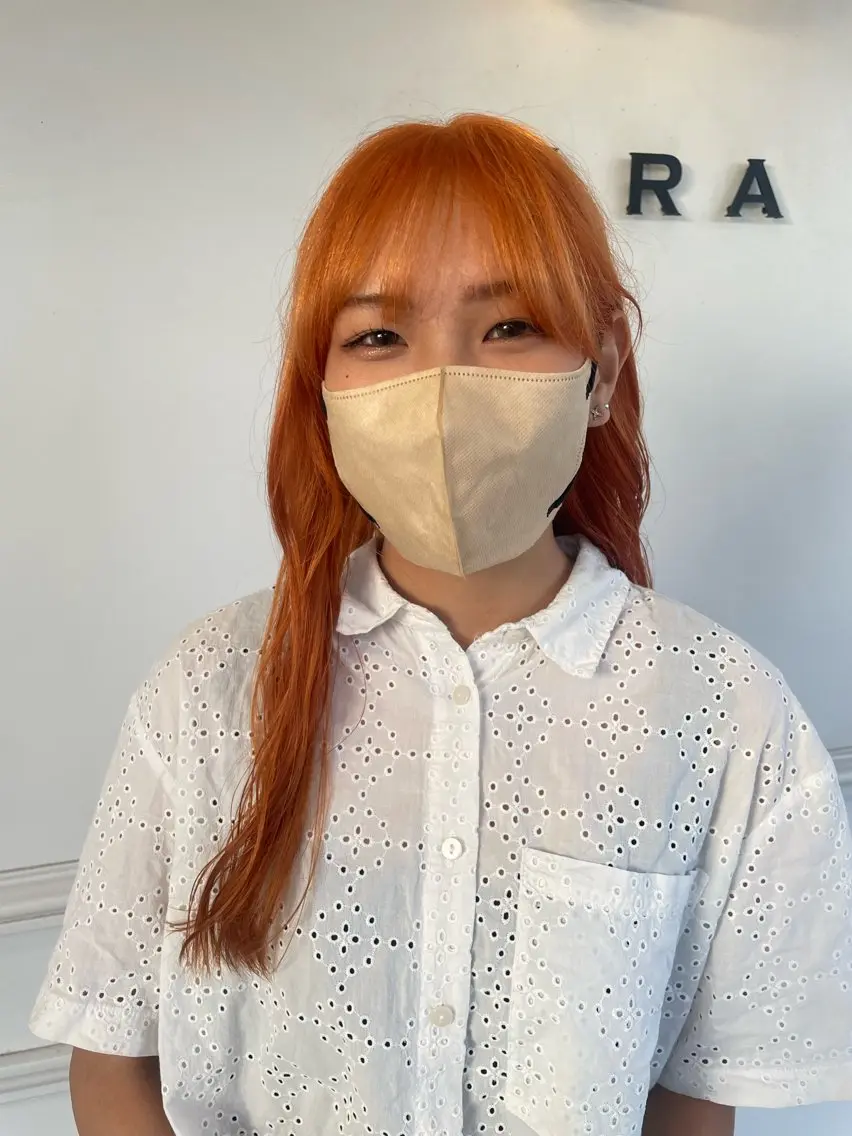 ロング カラー オレンジ ヘアカラー SARA古賀店 かすみ🐬🩵のヘアスタイル