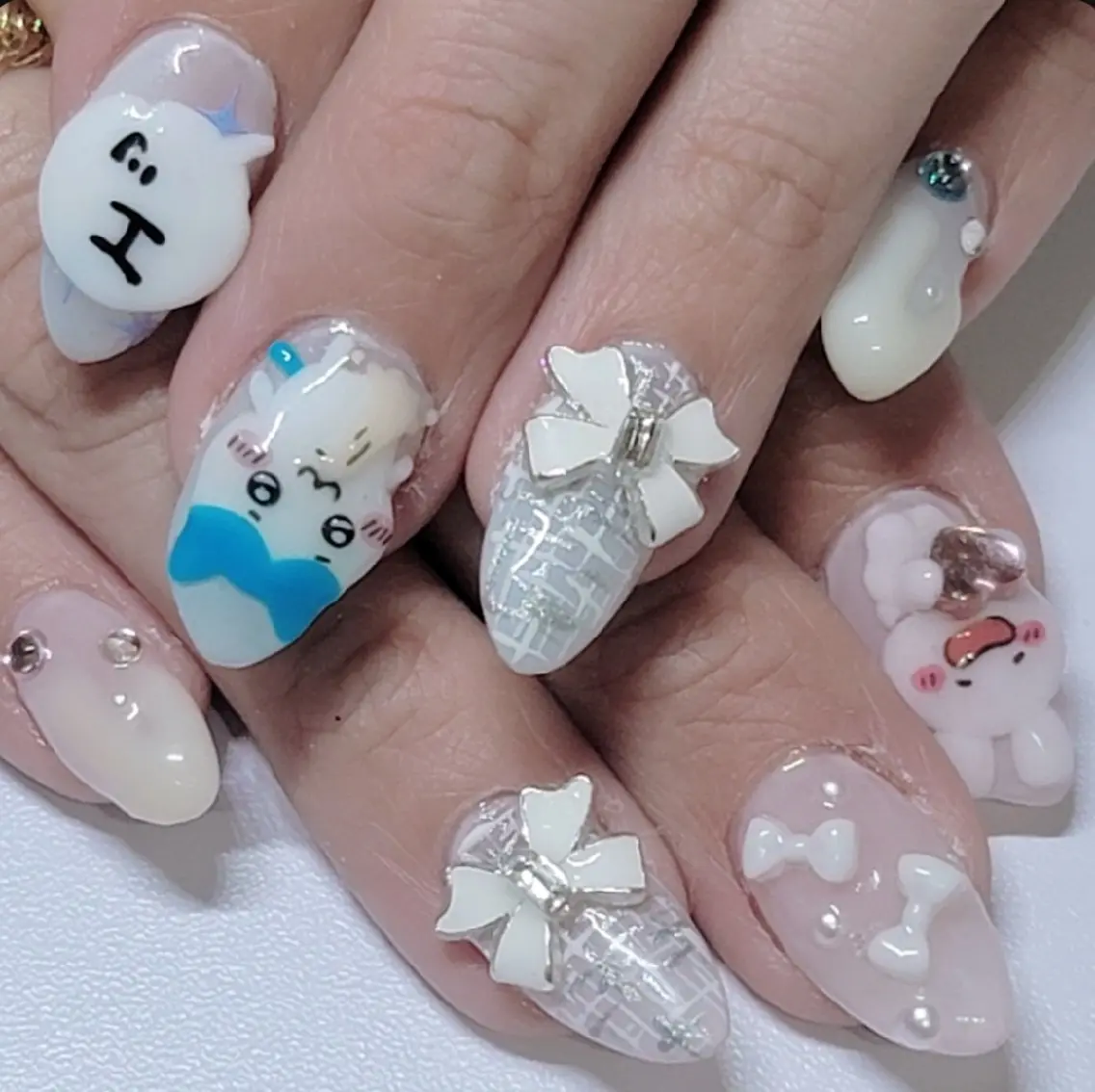 ネイル アートネイル 水色 ピンク ハンドネイル よしだ ひろきのネイルデザイン