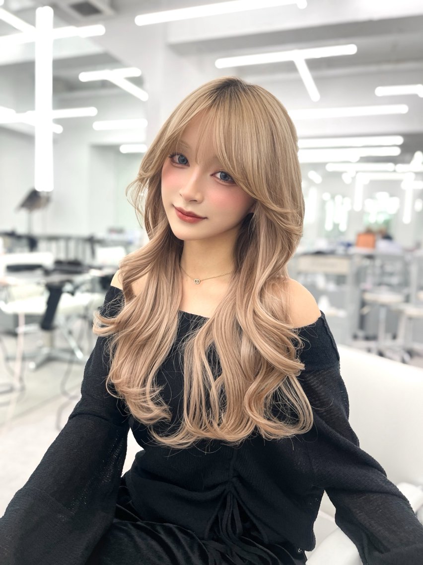 ロング カラー 透明感カラー 韓国風ヘア レイヤーカット トリートメント カット ヘアカラー トリートメント 盛れる顔周り✨韓国 レイヤーkanatoのヘアスタイル