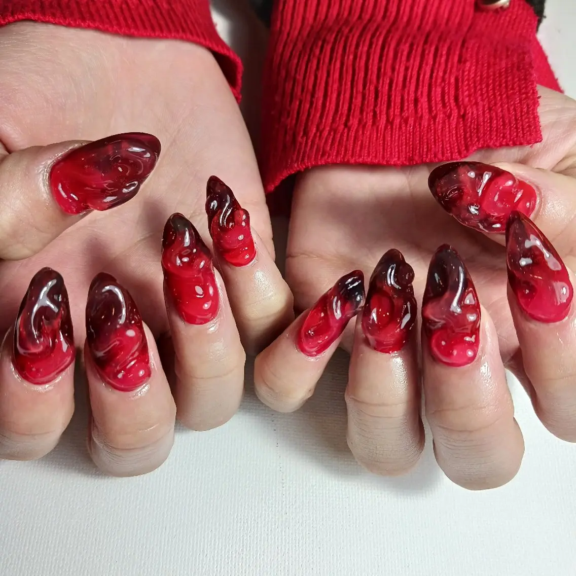 ネイル ジェルネイル 持ち込み 赤色 スカルプネイル ハンドネイル owlnail /持込みデザイン専門のネイルデザイン