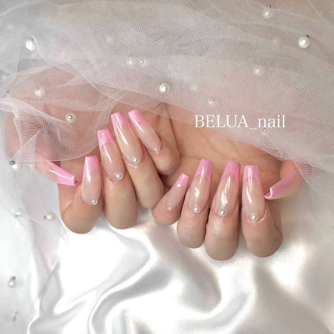 ネイル フレンチネイル ピンク スカルプネイル ハンドネイル BELUA 怜美佳のネイルデザイン