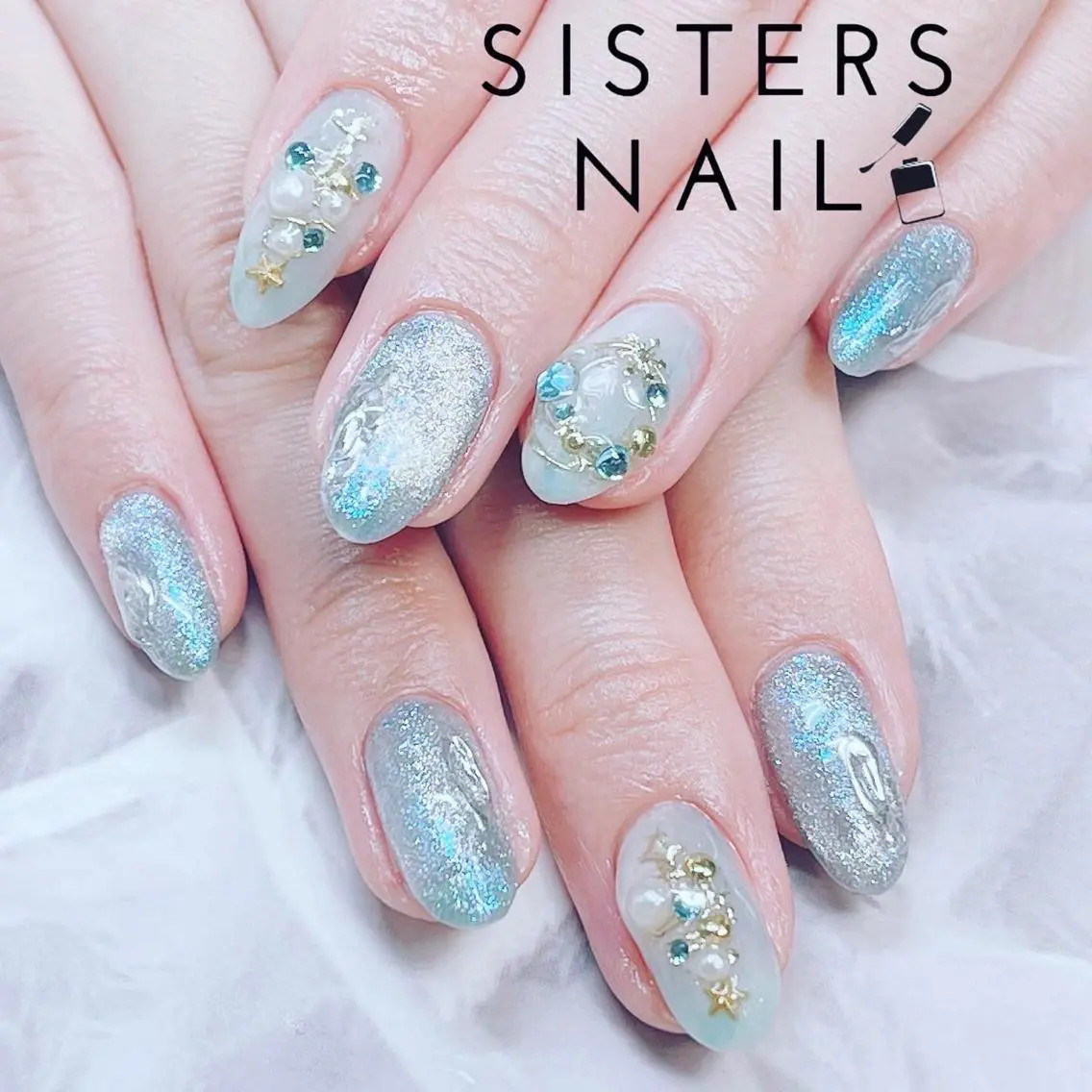 ネイル アートネイル オーロラネイル キラキラネイル マグネットネイル ミラーネイル sisters nail.fのネイルデザイン
