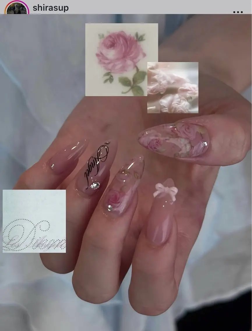 ネイル フレンチネイル ガーリー ガラスフレンチ 氷ネイル・うるうるネイル キラキラネイル ハンドネイル JOSIE nail studioのネイルデザイン