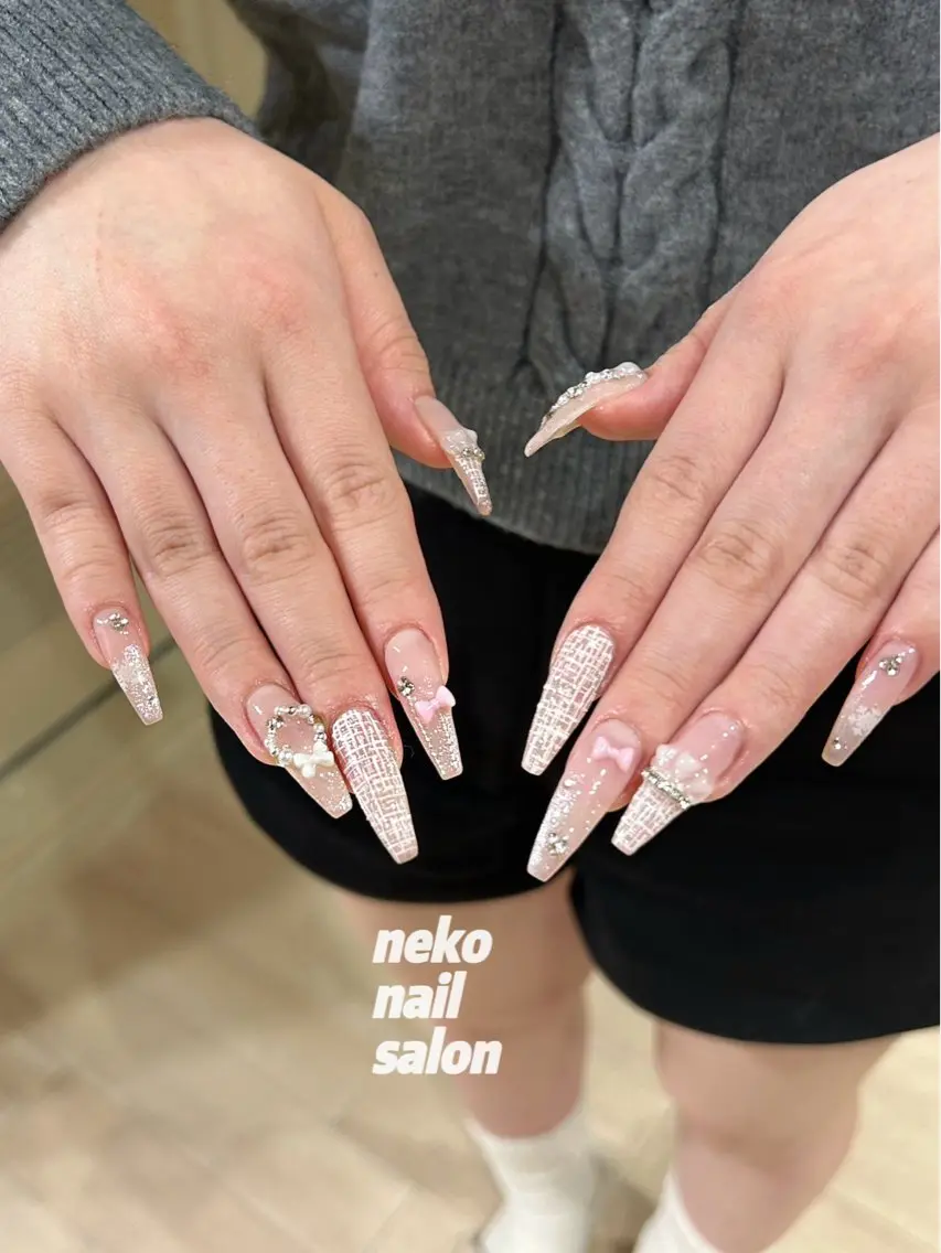 ネイル 持ち込み ツイードネイル 冬ネイル クリスマス ハンドネイル neko nailのネイルデザイン