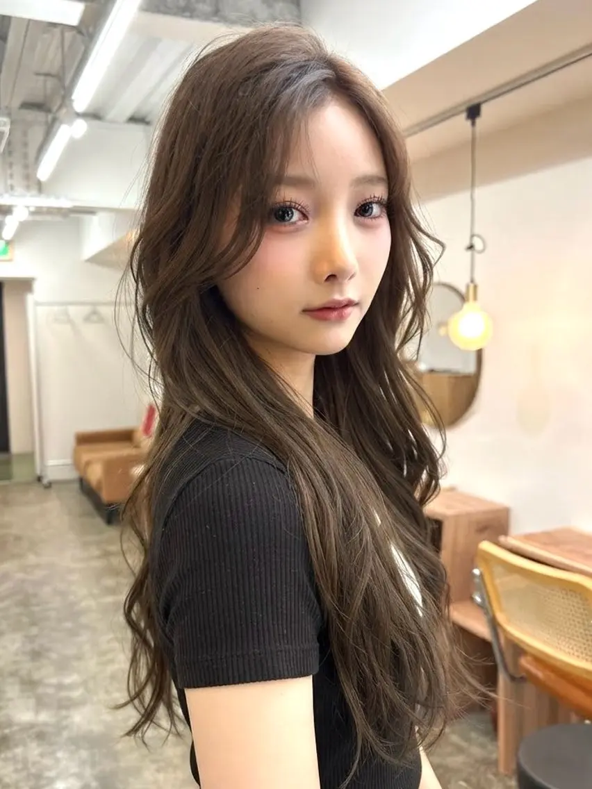 ロング カラー 顔周りカット レイヤーカット カット ヘアカラー トリートメント まさと透明感ベージュ カラーレイヤーカットのヘアスタイル