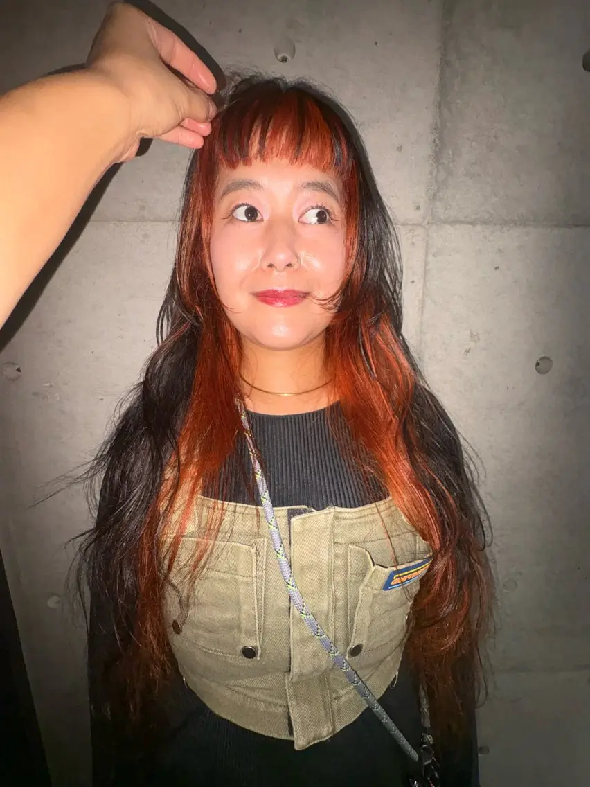 ロング カラー ヘアアレンジ ブリーチ オレンジ son hair HIROEのヘアスタイル