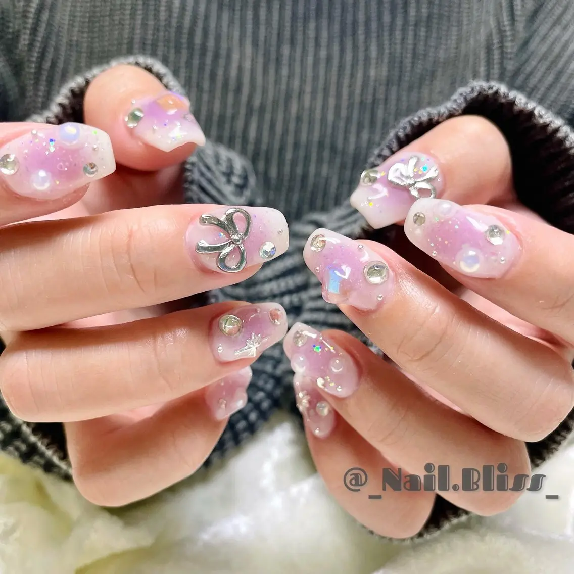 ネイル チークネイル 持ち込み パープル ハンドネイル NAIL BLISSのネイルデザイン