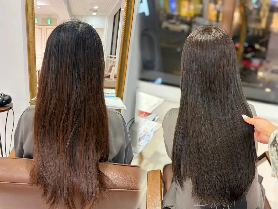 ロング ヘアカラー トリートメント 巻ける🫧縮毛矯正 💞はな🎀のヘアスタイル
