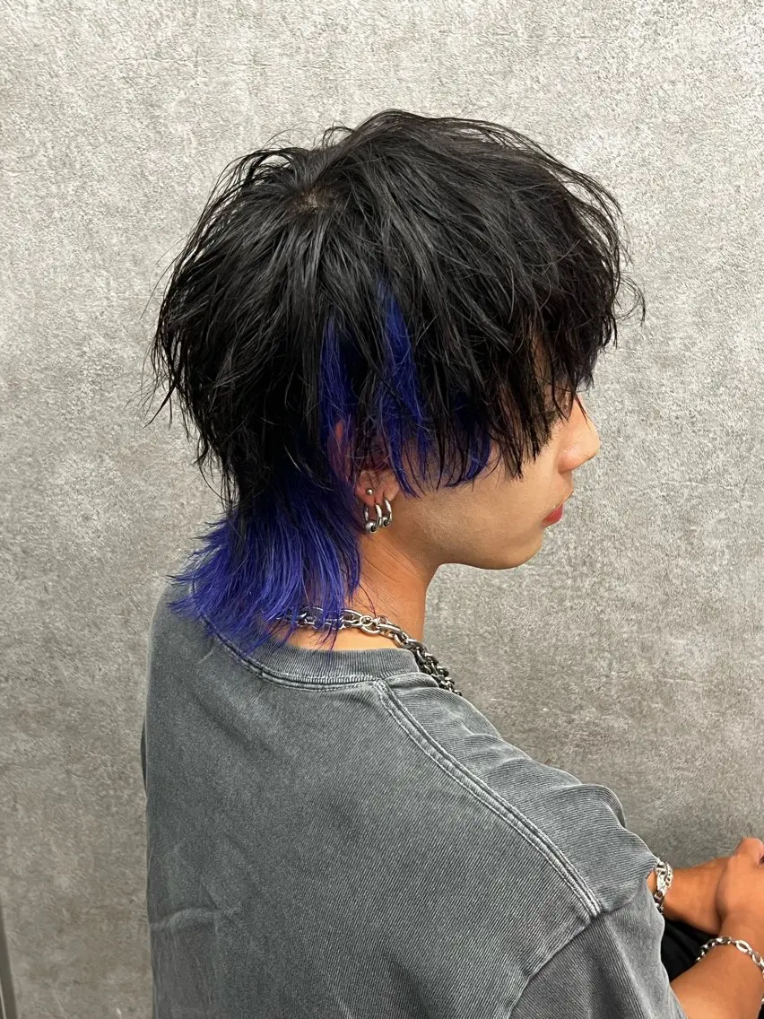 ミディアム カラー メンズ メンズウルフカット デザインカラー ウルフカット カット ヘアカラー メンズウルフ特化🐺 🔥長山耕大🔥のヘアスタイル
