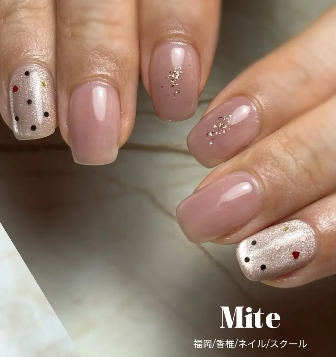 ネイル ハート ニュアンスネイル バレンタイン Mite ミテのネイルデザイン