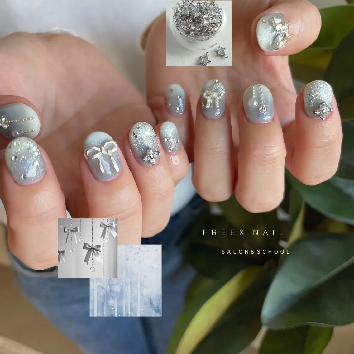 ネイル リボン 冬ネイル ハンドネイル freex nail /ニュアンス/個性派のネイルデザイン