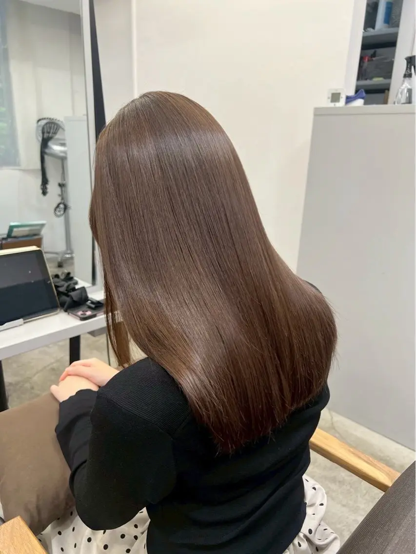 ロング パーマ 縮毛矯正 🍒モテ暖色カラー × うる艶✧ ゆなのヘアスタイル