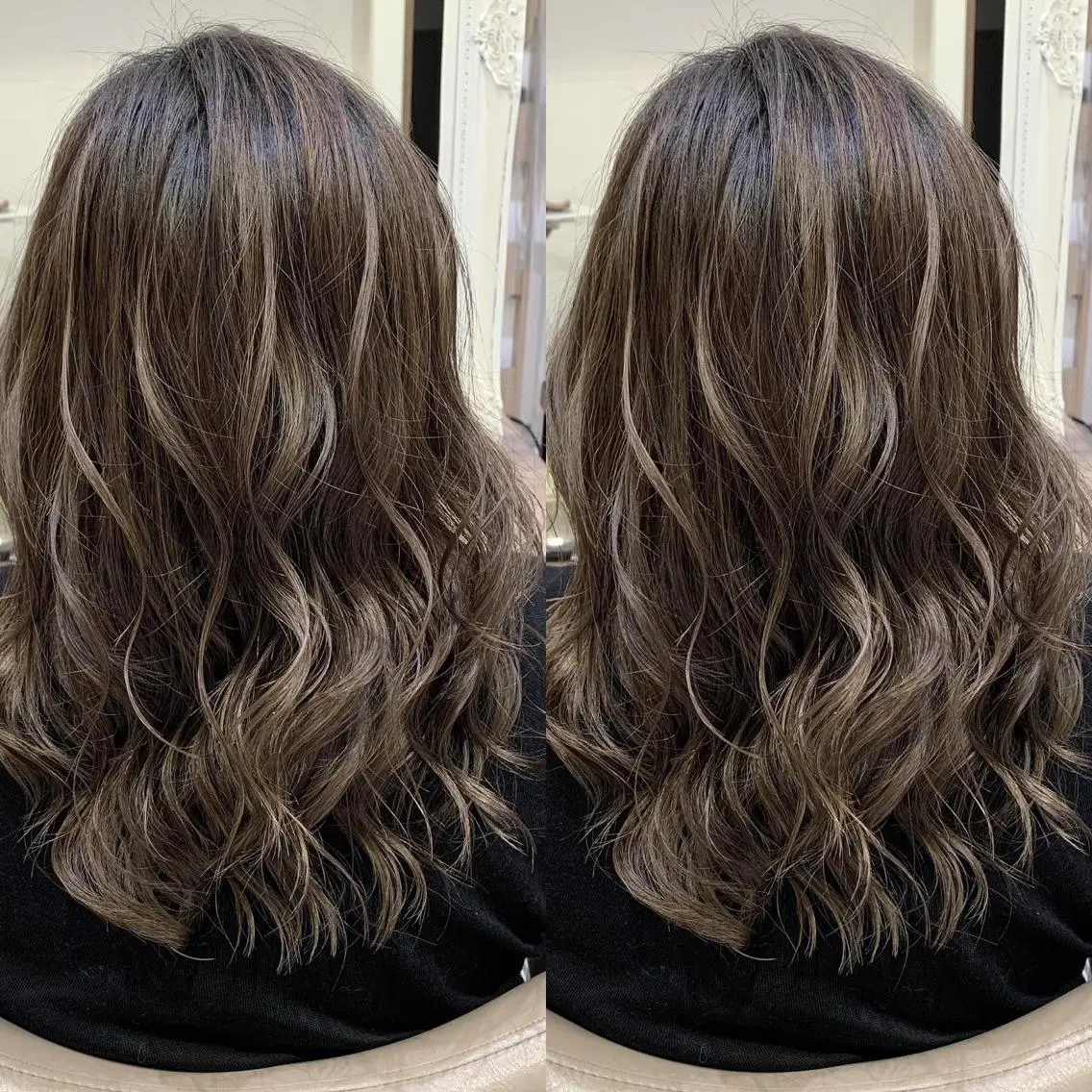 セミロング カラー 白髪ぼかしハイライト 茗荷谷駅徒歩2分のヘアスタイル