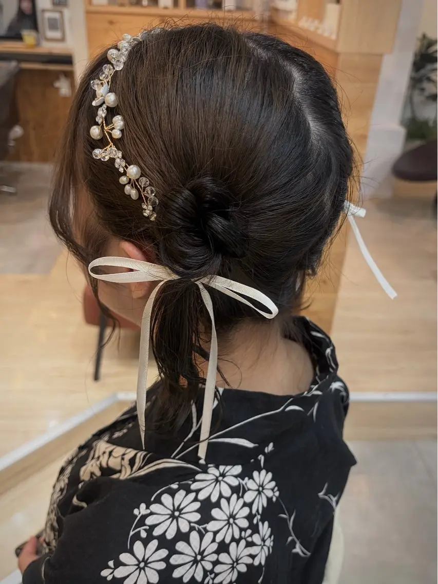ミディアム ヘアアレンジ ハーフアップ ポニーテール 結婚式・ブライダル ヘアセット cana 札幌レイヤースタイルのヘアスタイル