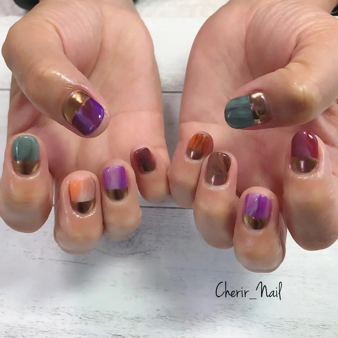 ネイル アートネイル フレンチネイル ミラーネイル ニュアンスネイル ワンカラーネイル Cherirnail kaoriのネイルデザイン