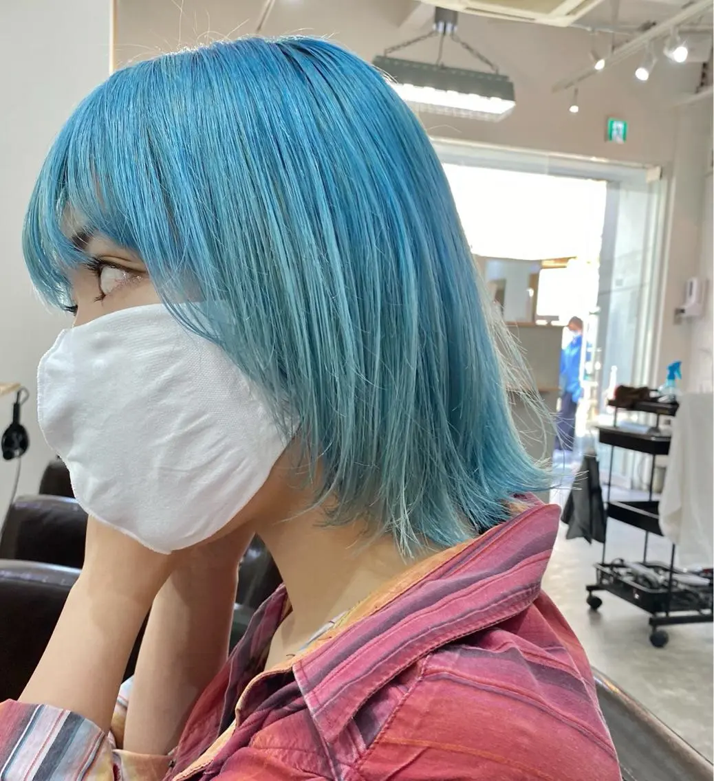 ショート カラー パーマ ヘアアレンジ メンズ キッズ ネイル マツエク・マツパ ブルーカラー ブルー ヘアカラー 森貴裕/ニュアンス パーマ/オリーブのヘアスタイル