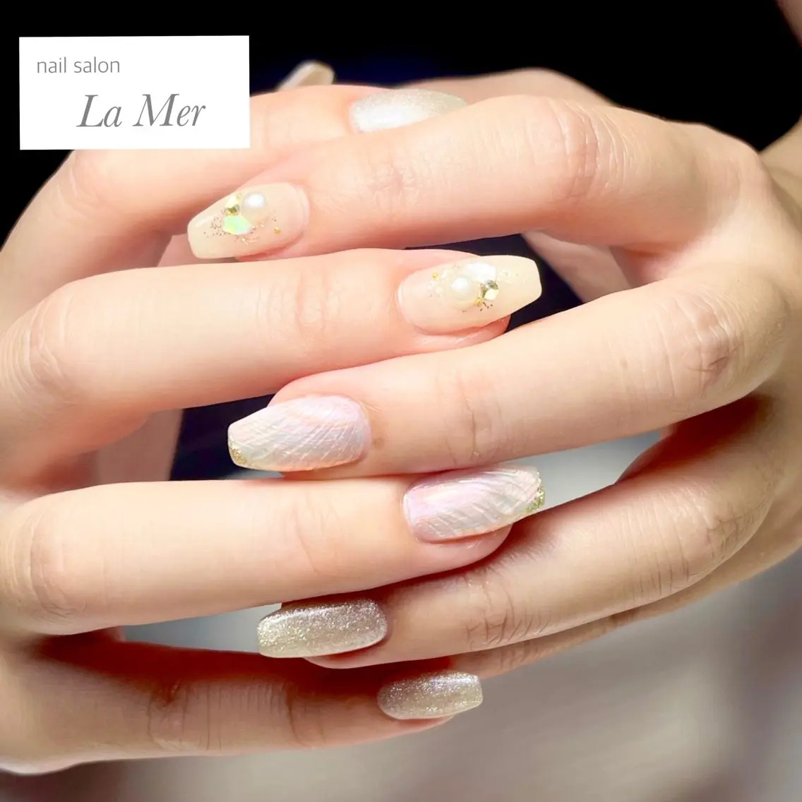 ネイル マグネットネイル オフィスネイル ぷっくりネイル シンプルネイル スクエアネイル ハンドネイル nailsalon La Merのネイルデザイン