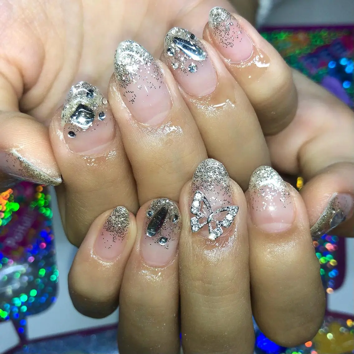 ネイル ラメ(グリッター) ラメグラデーション 持ち込み ストーンネイル ハンドネイル 【Yappy🌈】 💖P-tanaのネイルデザイン