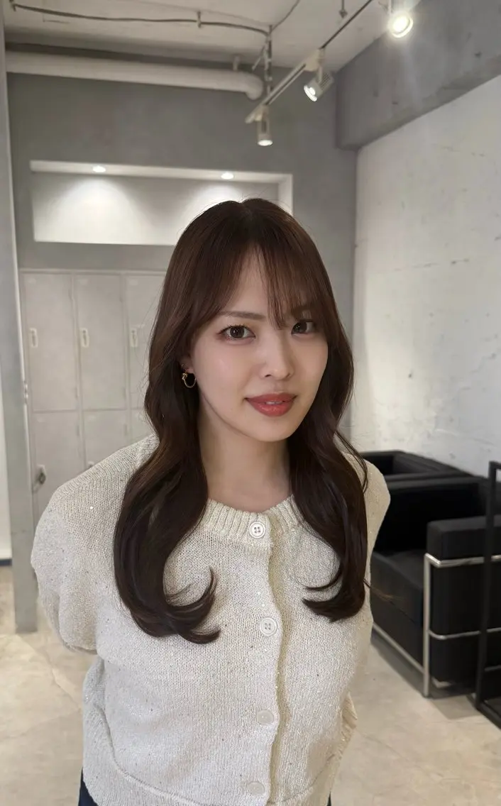 セミロング カラー ブラウンカラー 韓国風ヘア ヘアカラー トリートメント あんな🦋レイヤー カット/透明感カラーのヘアスタイル