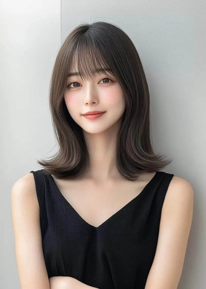 ミディアム カット ヘアカラー トリートメント 韓国風/髪質改善/ ナガヤアキラのヘアスタイル