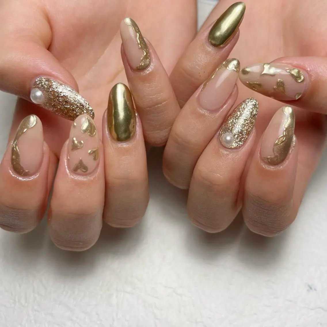 ネイル アートネイル フットネイル ジェルネイル ハート キラキラネイル Y nail なんば堀江店のネイルデザイン