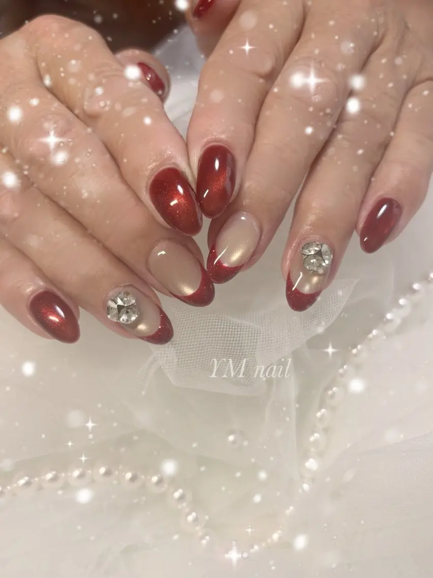 ネイル ボルドー フレンチネイル マグネットネイル ハンドネイル YM nailのネイルデザイン