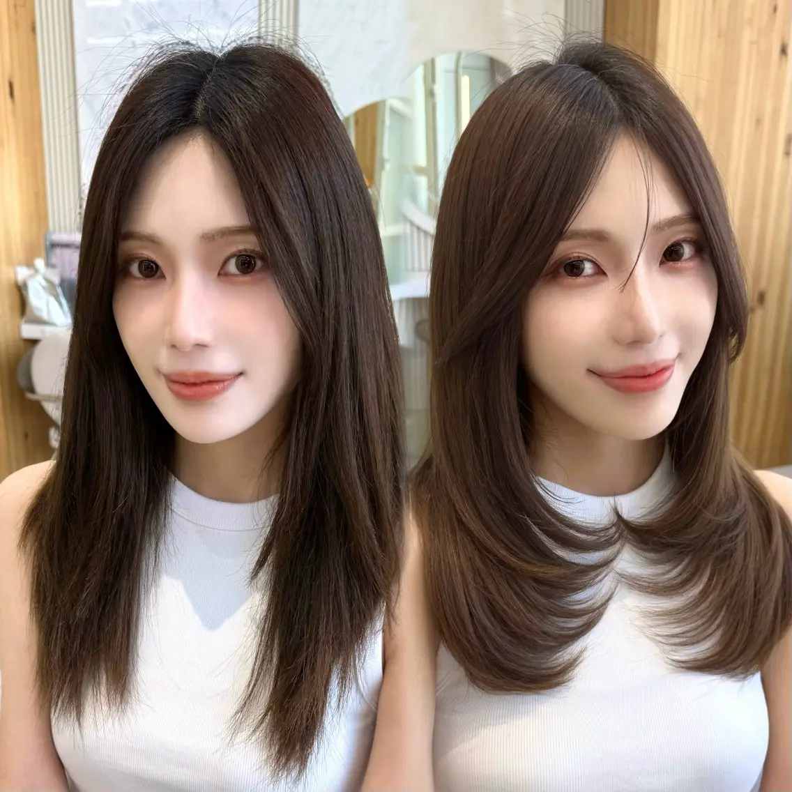 セミロング カラー 似合わせレイヤー/ 透明感カラーのヘアスタイル
