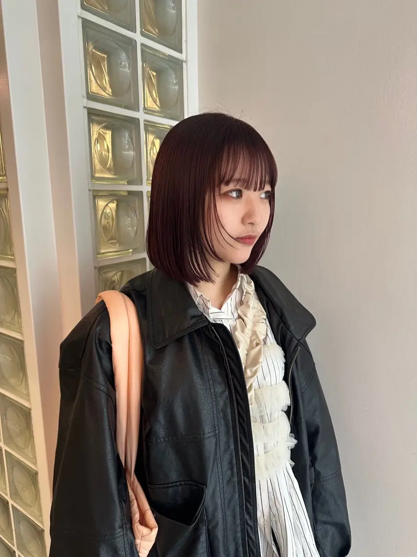 ミディアム カラー ブリーチ ブリーチなしカラー ピンクカラー ボブ/似合わせ レイヤーcocomoのヘアスタイル