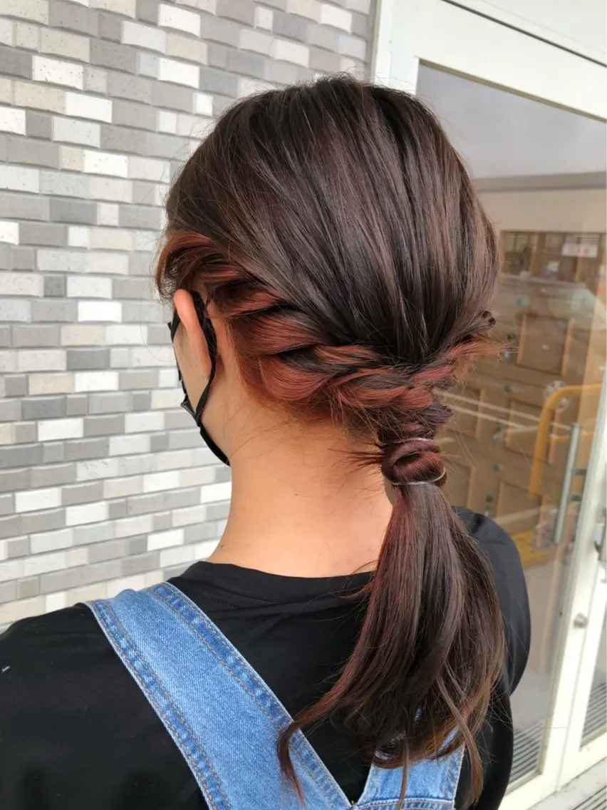ロング カラー ヘアアレンジ オレンジ 🎀shell吉祥寺 ナオ🧸のヘアスタイル
