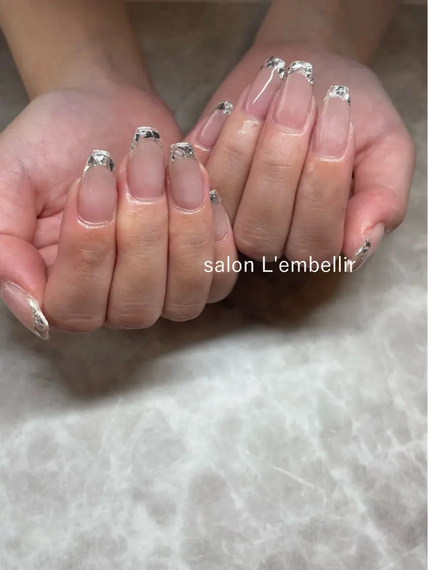 ネイル フレンチネイル ガラスフレンチ salon L'embellirのネイルデザイン