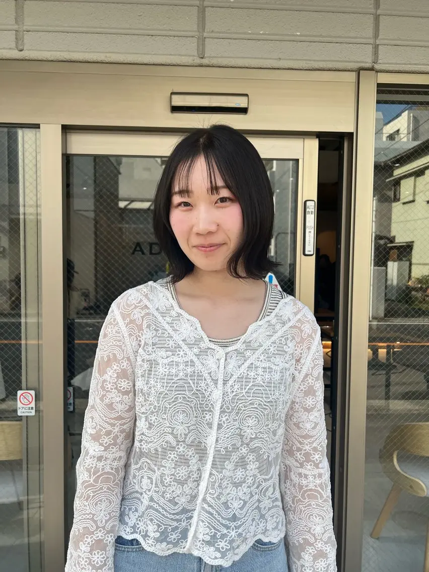 ショート 切りっぱなしボブ ボブ カット ヘアカラー 縮毛矯正 トリートメント 艶ボブ🤎ボブパーマ 透明感カラー\メンズのヘアスタイル