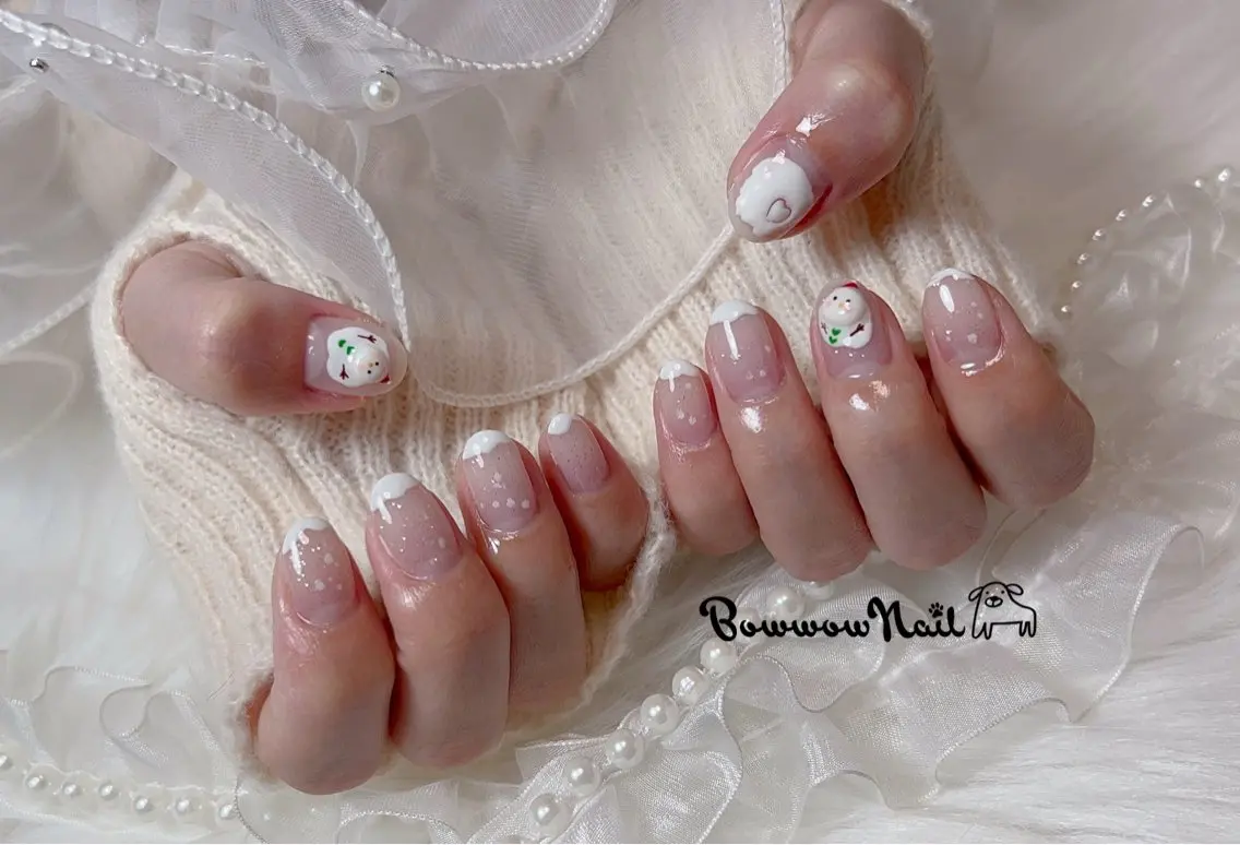 ネイル アートネイル 韓国ネイル ワンホンネイル 冬ネイル ハンドネイル Bow wow Nail さや🧸のネイルデザイン