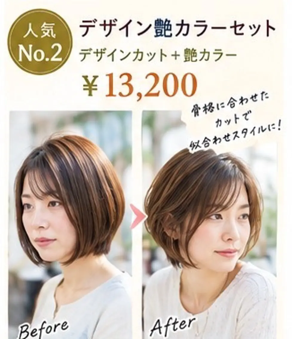 【人気No.2】デザイン艶カラーセット タイトル 【梅田】骨格から似合わせ｜デザインカット＋艶カラーの写真