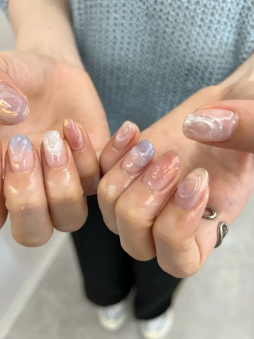 ネイル オーロラネイル ジェルネイル ミラーネイル ニュアンスネイル パラジェル ハンドネイル ハンドケア Bana_ Nailのネイルデザイン