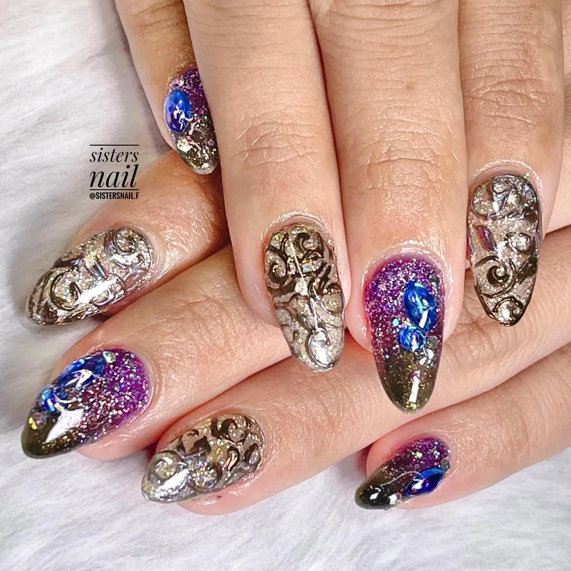 ネイル アートネイル グラデーション レース おそろいネイル ミラーネイル sisters nail.fのネイルデザイン